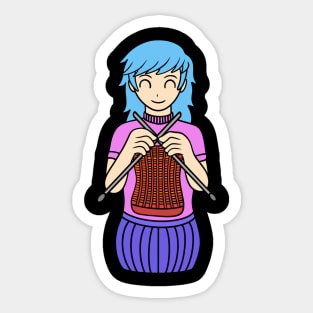 Cute knitting girl Sticker